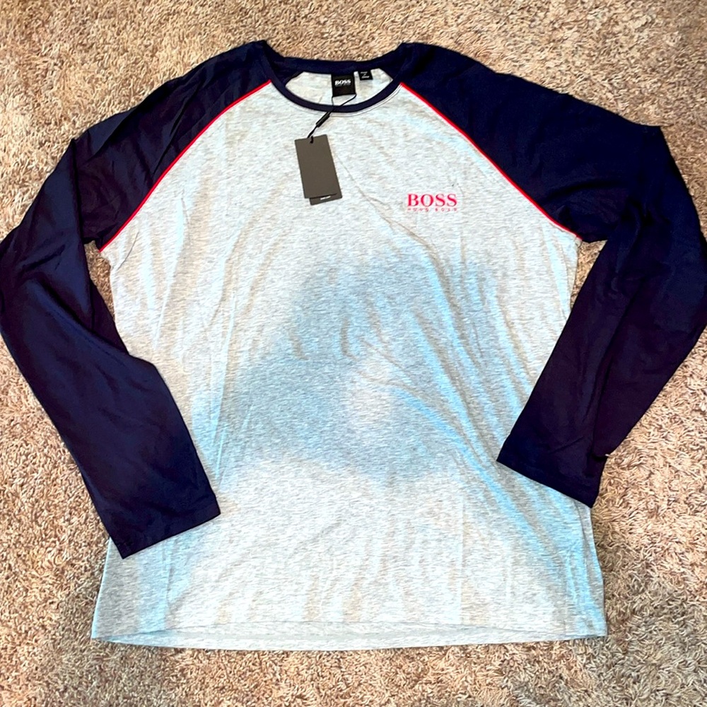 NWT gray Hugo Boss long sleeve baseball tee size large